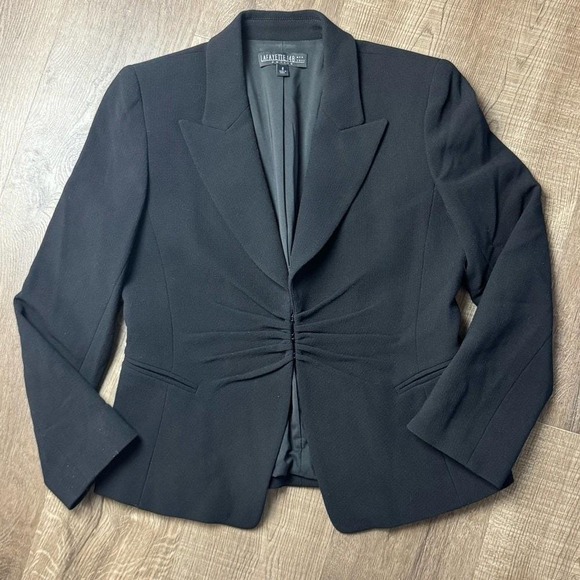 Lafayette 148 New York Black Ruched Waist Blazer Size 8 - Picture 5 of 11